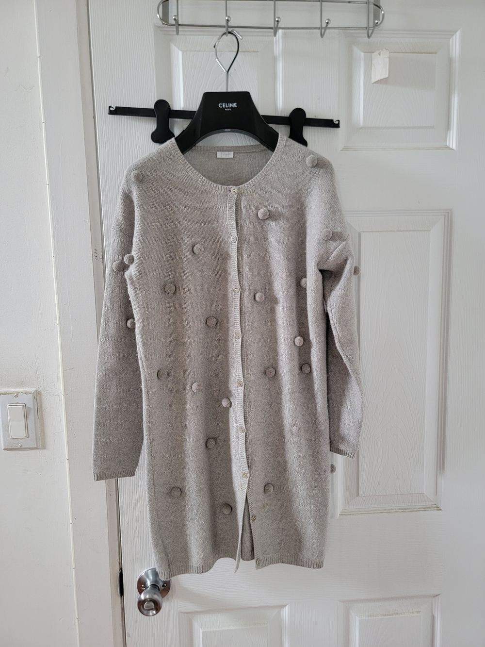 Il Gufo Grey Pom-Pom Knit Cardigan